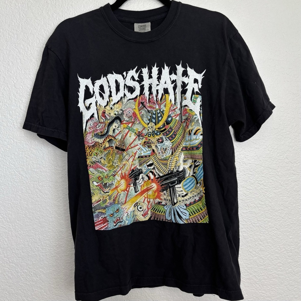 God's Hate Comfort Colors Graphic Band T Shirt Black Samurai Hardcore Tee Medium